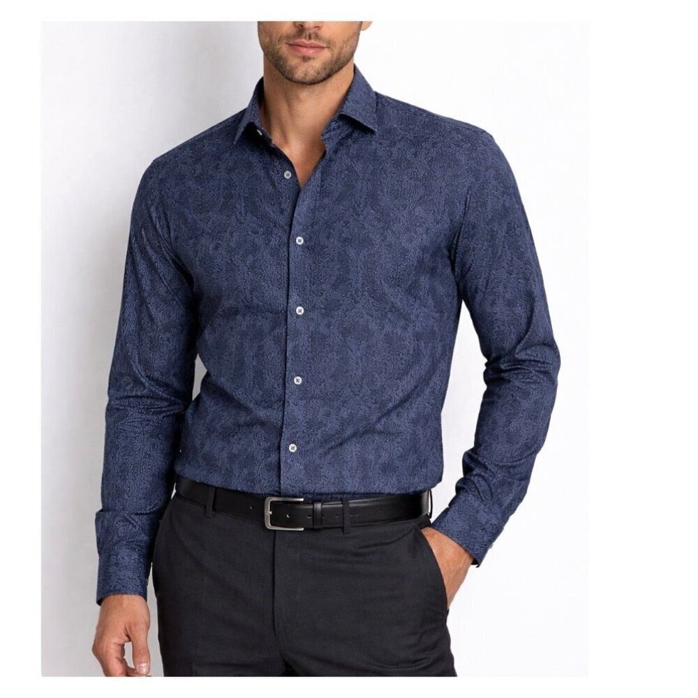 Bugatchi Uomo dress shirt casual button up black/gray classic fit men's SZ L